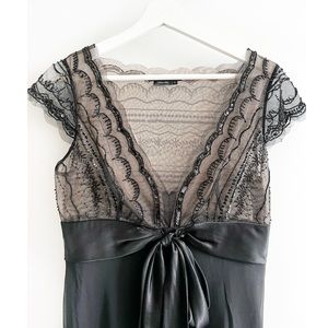 Beautiful Black Beaded and Sheer Mesh Top BCBG Cocktail Dress in size 6